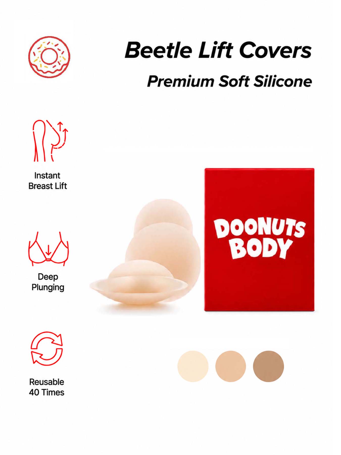 Push Up Bra Silicone - DOONUTS: protectores de pezón invisibles, reutilizables,